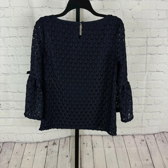 Talbots RSVP Navy Blue Eyelet Lace Bell Sleeve Top Blouse Size XS - Picture 6 of 9